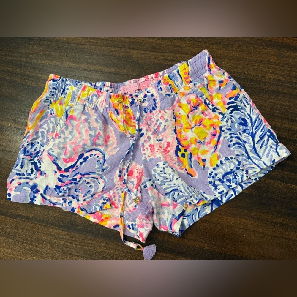 Lilly Pulitzer XS Linen Shorts Baybree Lilac Verbena So Snappy Multicolor